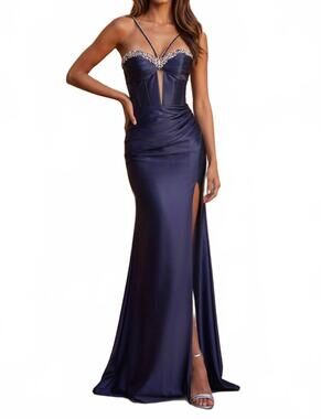 NEW KOS evening long prom dress with keyhole in navy